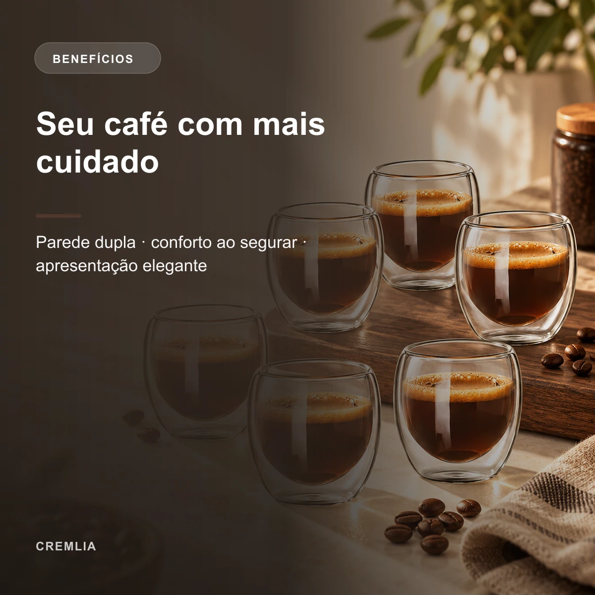 Visão geral dos benefícios de Kit 6 Copos de Vidro Parede Dupla 80 ml